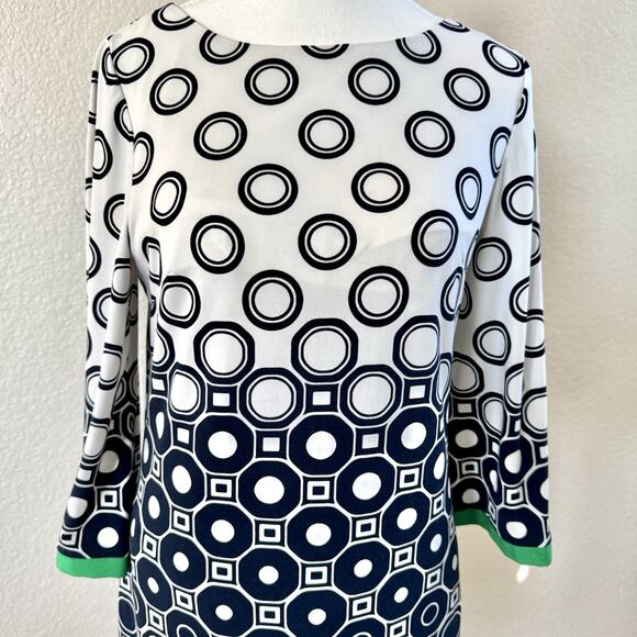 Eliza J Women's Size 6 Blue Green Print Shift 3/4 Sleeves Dress Midi Length - Picture 2 of 13